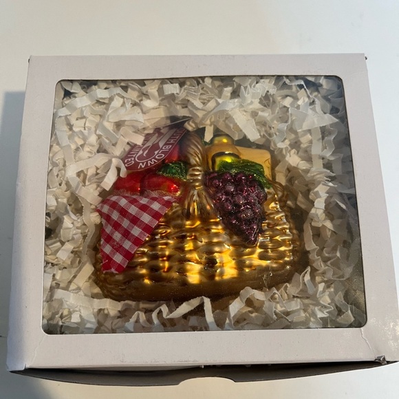 Anthropologie Glass Picnic Basket OrnamentNew in Box
